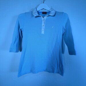 Golfino Womens Light Blue 3/4 Sleeve Gold Polo Shirt Size Medium US 10 Sporty